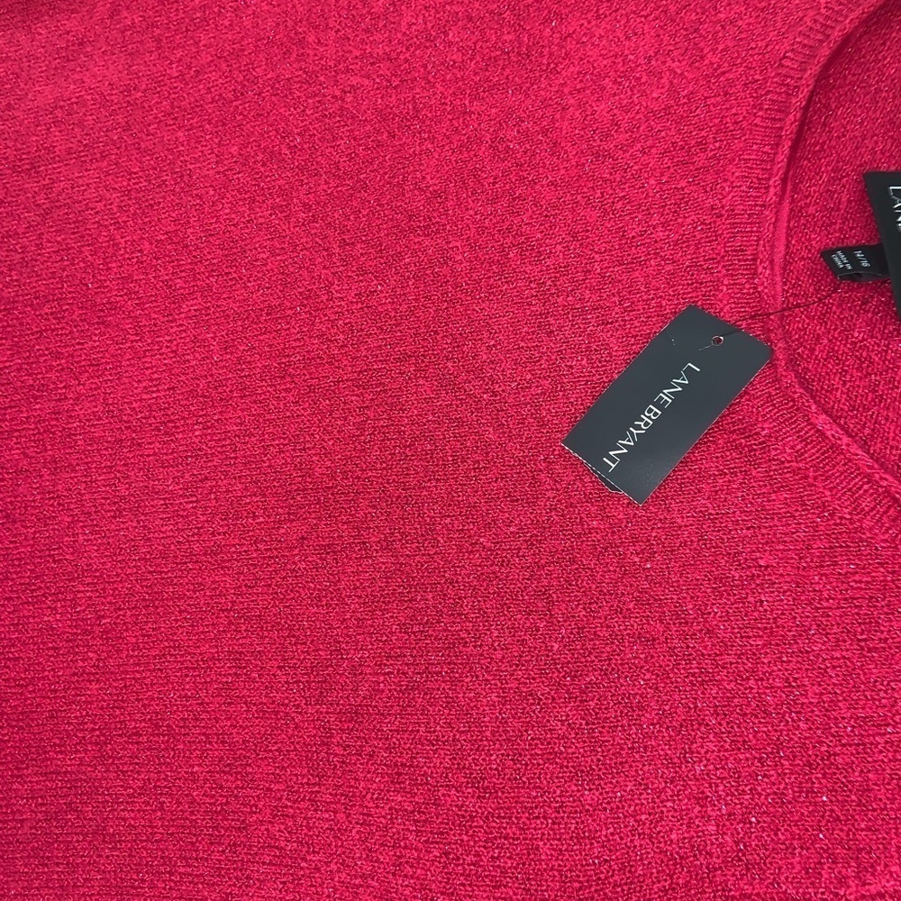 Lane Bryant Fuchsia Pink Lattice Cut Out Long Sleeve Shimmer Sweater NWT - Picture 14 of 15